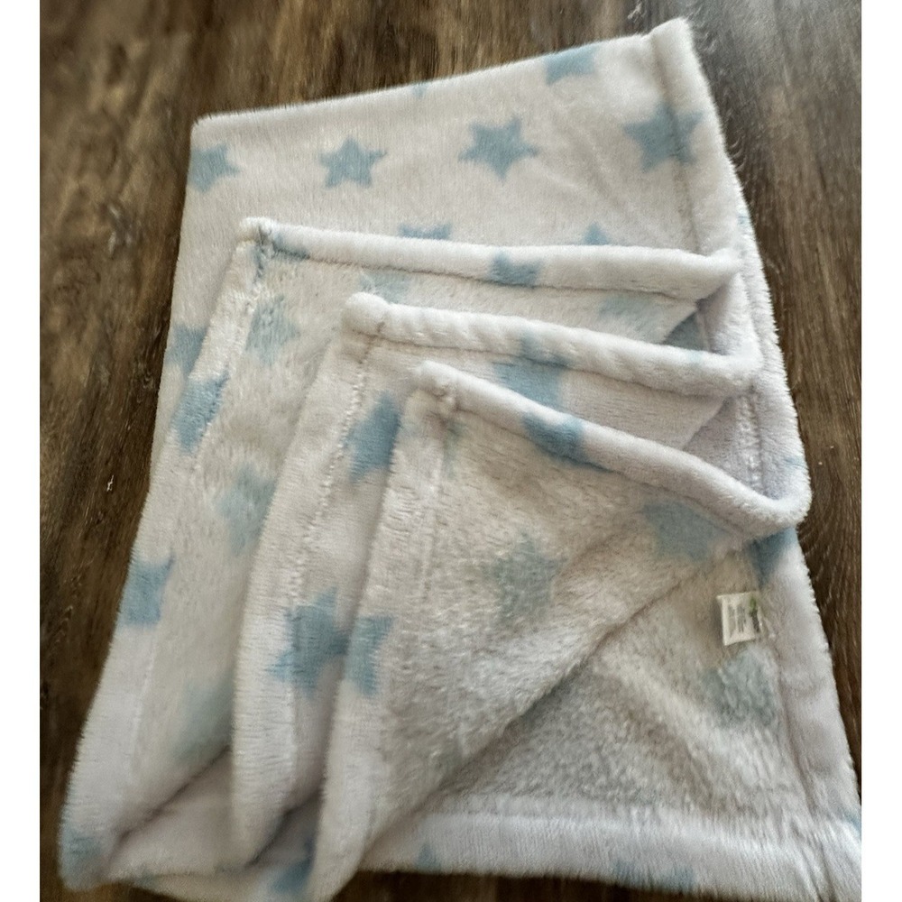 Baby Gear Blanket Blue Stars White Polyester Soft 30x36 Babygear